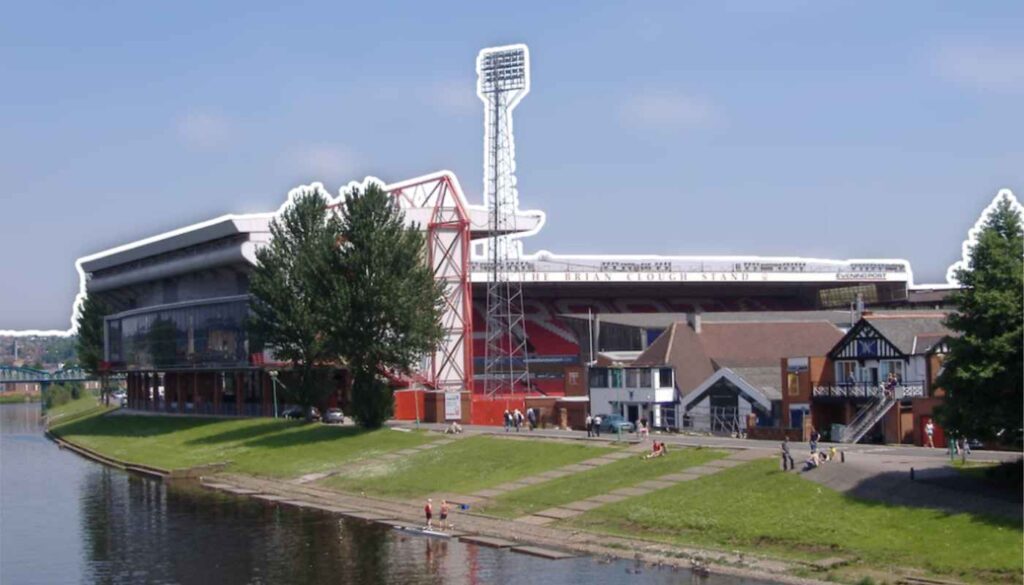 Nottingham Forest's stadium, The City Ground, is located next to the River Trent.