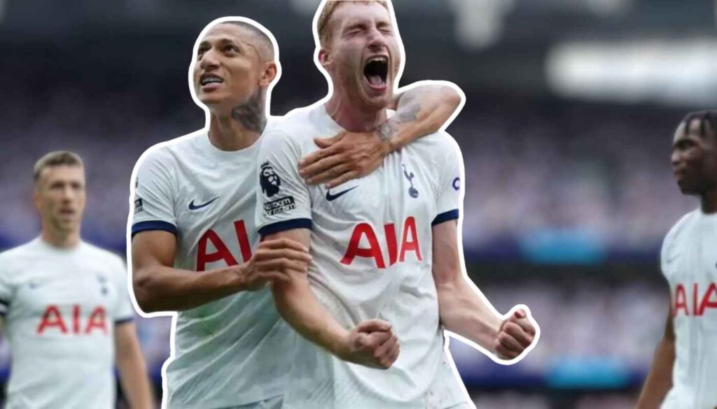 Richarlison and Dejan Kulusevski celebrating.