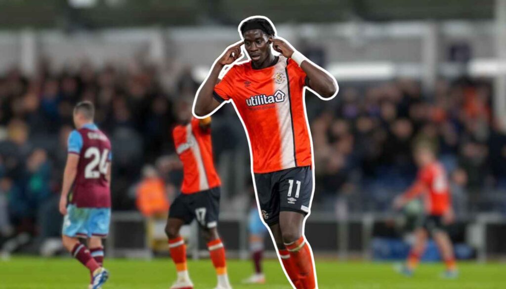 Elijah Adebayo celebrates scoring against Burnley.