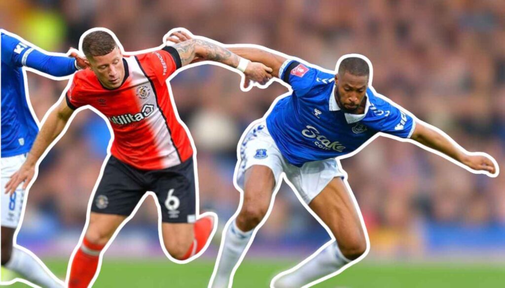 Ross Barkley tries to regain possession for Luton.