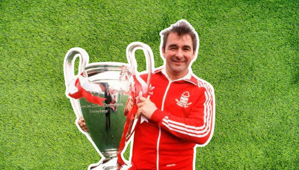 Brian Clough holding Nottingham Forest's European Cup