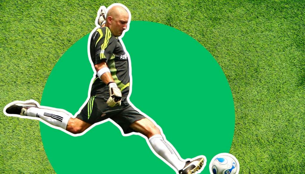 Goalkeeper distributing from the back.