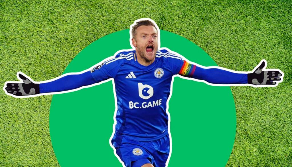 Jame Vardy playing for Leicester City.