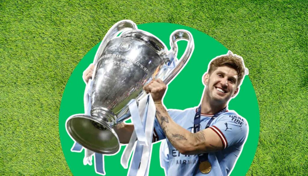Manchester City lifting the Champions League trophy.